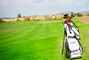 Golf club bag on course